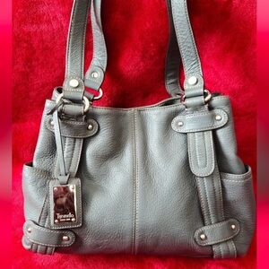 Tignanello Gray Leather Shoulder Bag